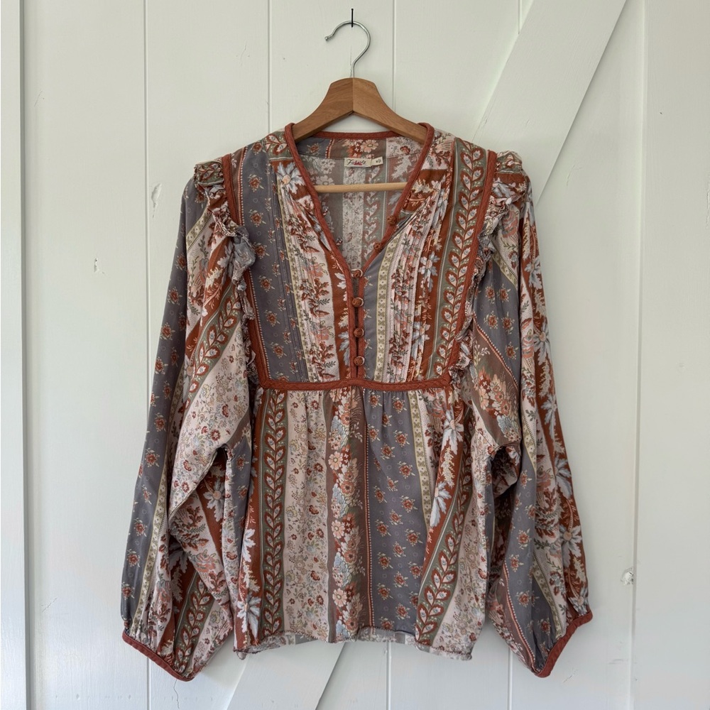 Faherty Floral Corduroy Long Sleeve Blouse